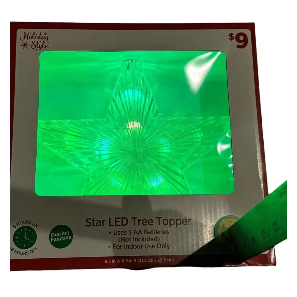 Star LED Tree Topper Christmas Holiday Clear Acrylic Timer Chasing Function NEW‎